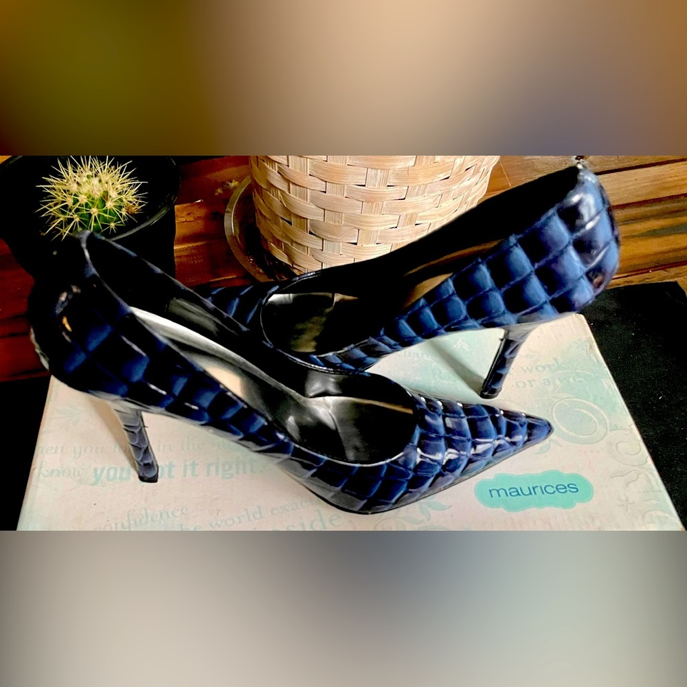 4 inch, Blue python print heels…get them while they’re hot.